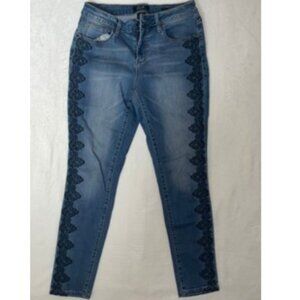 Earl Jeans Women 26x28 Size 10 Blue Denim Skinny Floral Slim Pockets